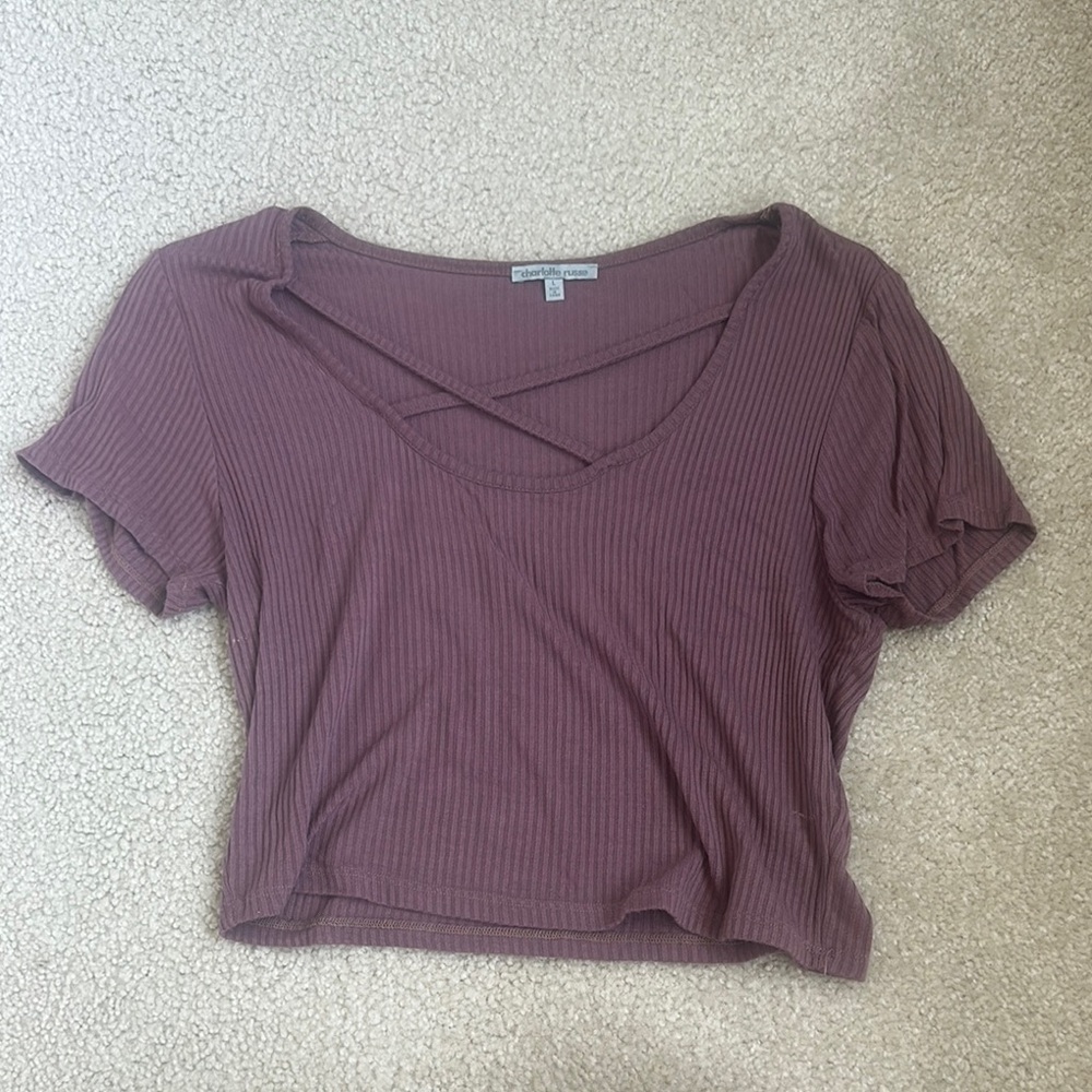 Charlotte Russe Dusty Rose Ribbed Tee